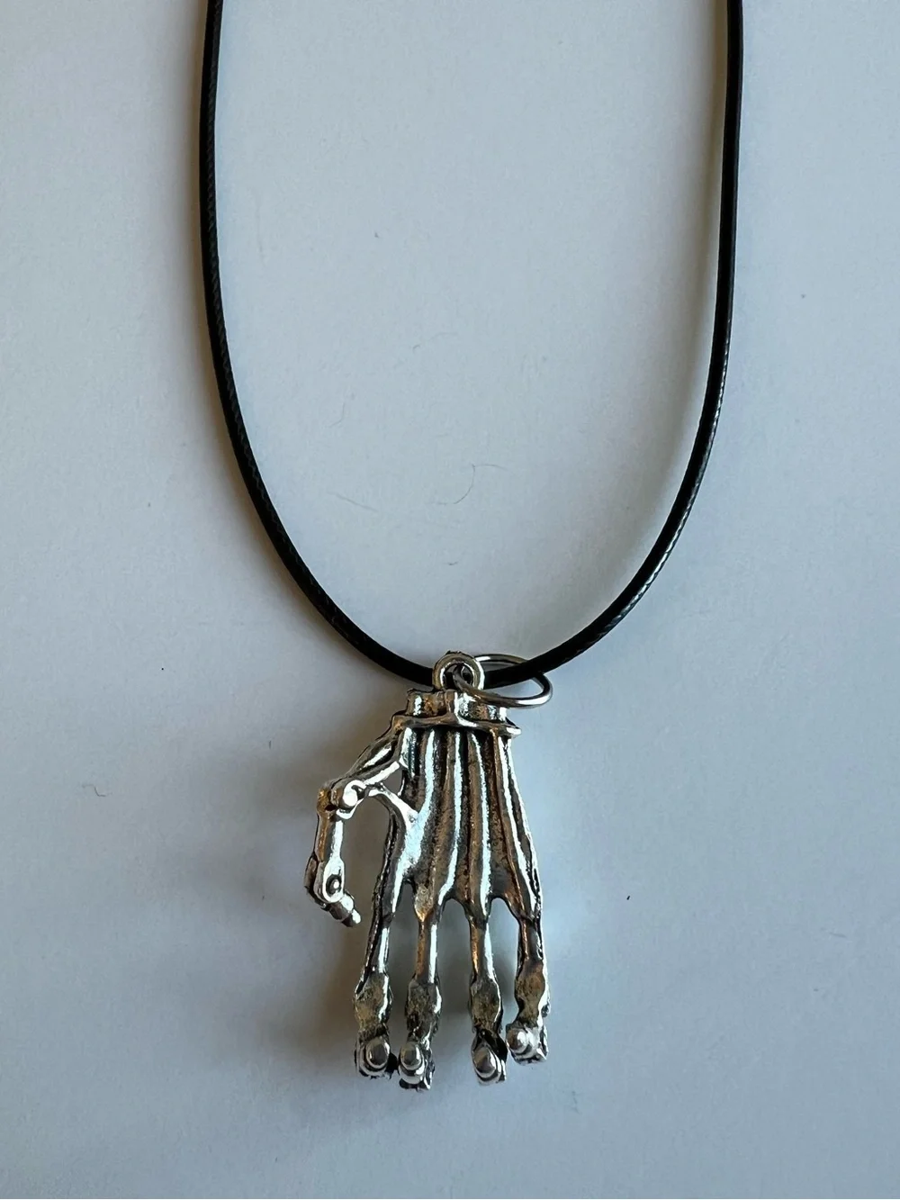 Silver Robotic cyborg Hand Pendant Necklace - Black Cord necklace